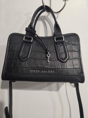 Marc Jacobs Black Croc-Embossed Leather Satchel with Key Charm